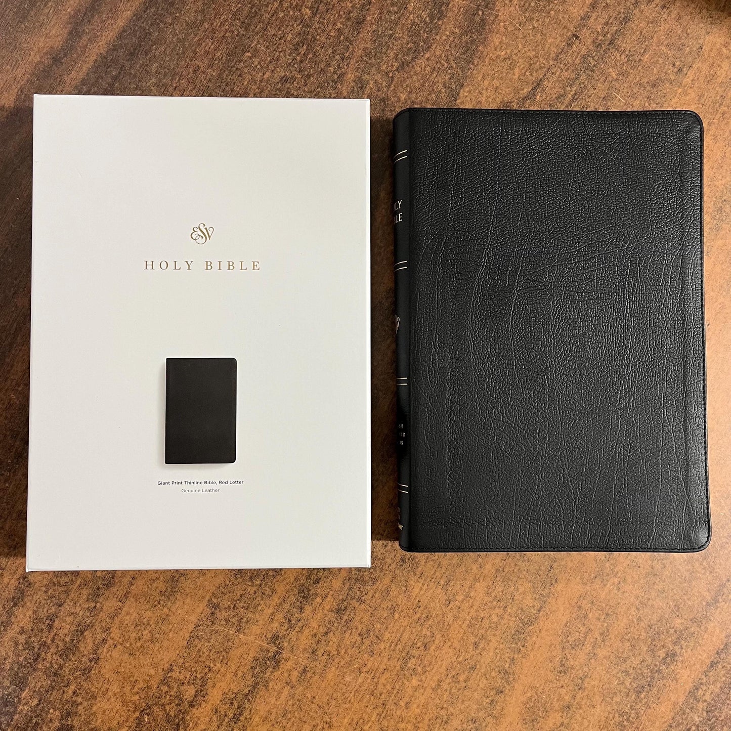 Personalized ESV Giant Print Thinline Bible - Black Genuine Leather - Custom Imprinted with a name engraved - 9798874906313