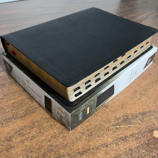 Personalized CSB Men of Character Bible Thumb Indexed, Black Genuine Leather, Custom Imprinted with name engraved, ISBN 9798384501794 mens