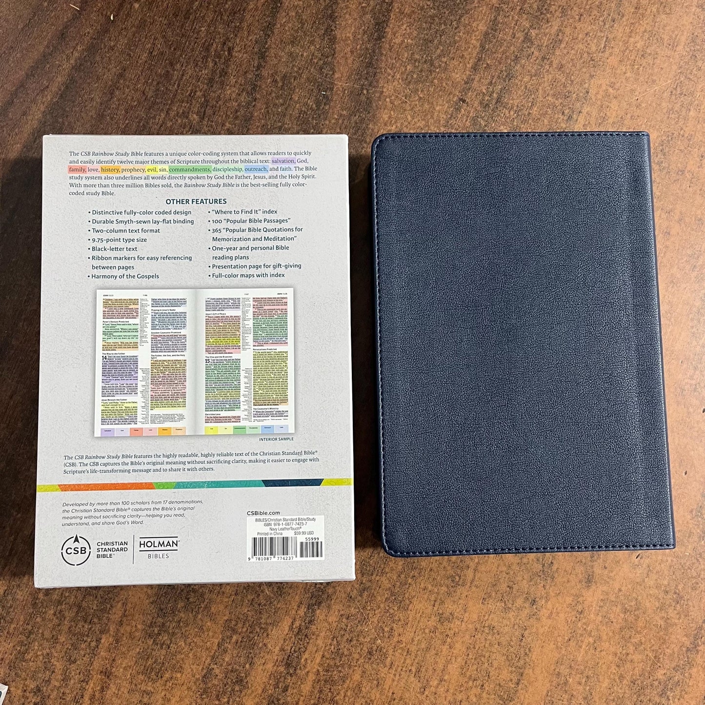 Personalized CSB Rainbow Study Bible, Navy LeatherTouch, Custom Imprinted name engraved, ISBN 9781087774237
