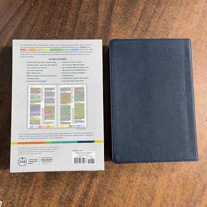 Personalized CSB Rainbow Study Bible, Navy LeatherTouch, Custom Imprinted name engraved, ISBN 9781087774237