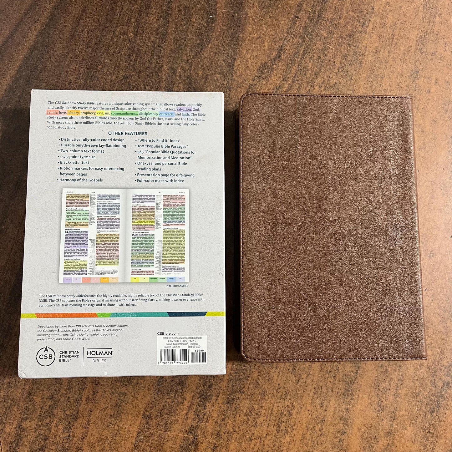 Personalized CSB Rainbow Study Bible Thumb Indexed - Brown LeatherTouch - Custom Imprinted name engraved, ISBN 978108774220