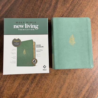 Personalized NLT Wide Margin Bible Thumb Indexed Journaling Edition - Sage Green LeatherLike, Palm - Imprinted name, Single 9798400506925