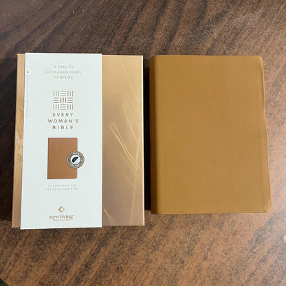 Personalized NLT Every Womans Bible Thumb Indexed - Camel Brown Genuine Leather - Custom Imprinted, name, Devotional Study, 9798400503092