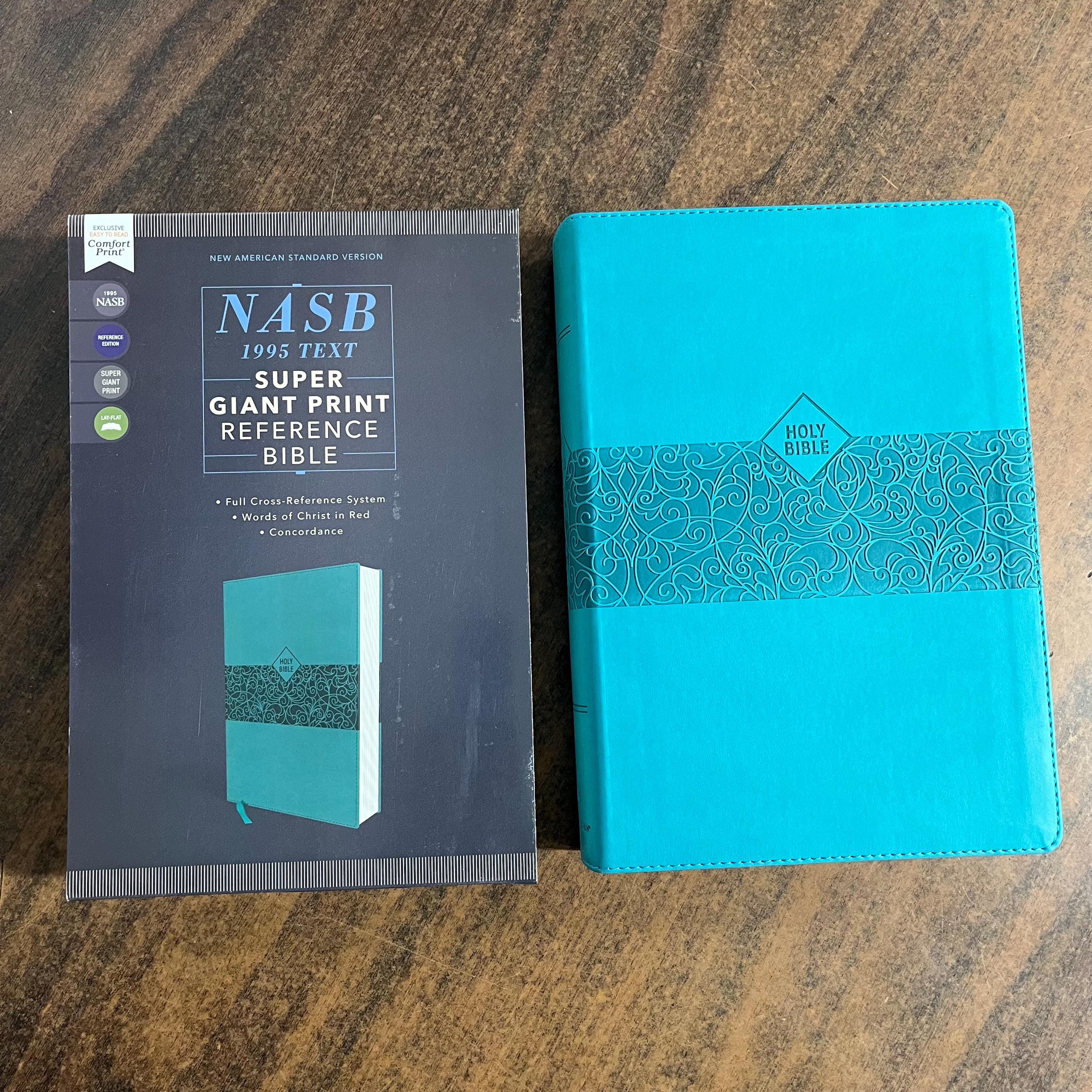 Personalized NASB Super Giant Print Reference Bible - Teal LeatherSoft ...