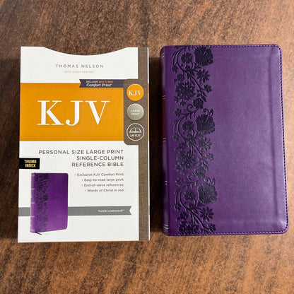 Personalized KJV Large Print Single Column Reference Bible Thumb Indexed - Purple LeatherSoft, Custom Imprinted with a name, 9780785291114 16spaces