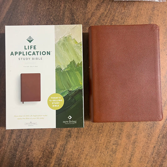 Personalized NLT Life Application Study Bible - Brown Genuine Leather - Custom Imprinted with a name, New Living Translation 9781496479020