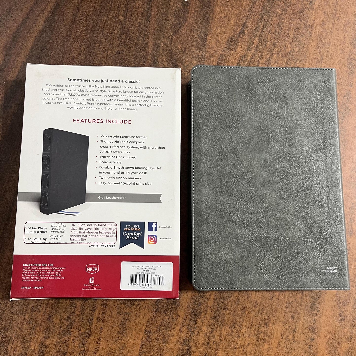 Personalized NKJV Classic Verse by Verse Center Column Reference Bible Thumb Indexed - Gray LeatherSoft, Custom Imprinted ISBN 9780785253587