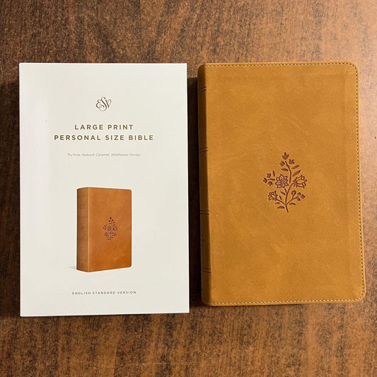 Personalized ESV Large Print Personal Size Bible - Nubuck Caramel Brown, Wildflower Design TruTone  Custom Imprinted, ISBN 9798874900212