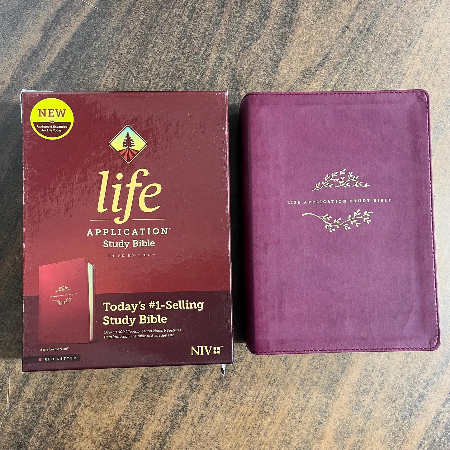 Personalized NIV Life Application Study Bible - Berry LeatherLike - Custom Imprinted with a name, 9781496455246