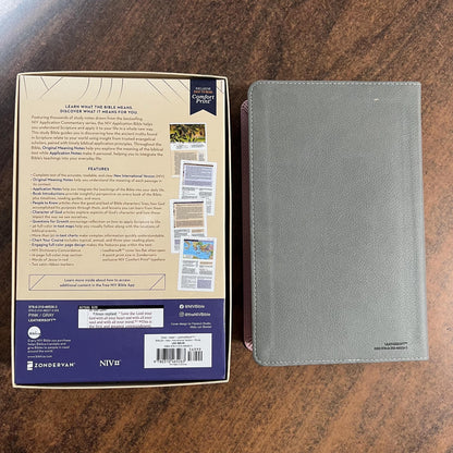 Personalized NIV Personal Size Application Study Bible - Pink / Gray LeatherSoft -  Custom Imprinted name 9780310465263 (Update to Life Application Bible)