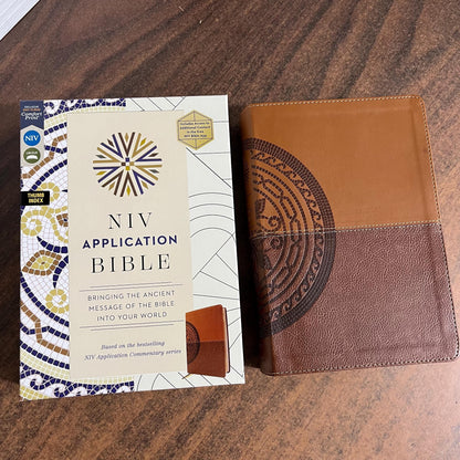 Personalized NIV Life Application Study Bible Thumb Indexed with book tabs - Brown LeatherLike - Custom Imprinted with a name, 9780310465157