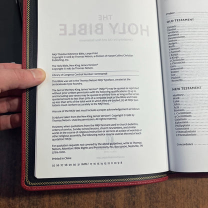 Personalized NKJV Large Print Thinline Reference Bible - Red Goatskin Premium Genuine Leather, Premier, 9781400350582