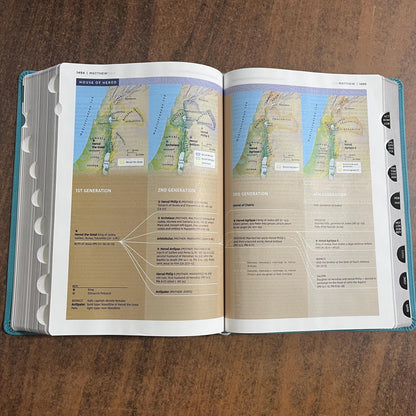 Personalized NIV Large Print Application Study Bible Thumb Indexed - Teal LeatherSoft 9780310467779 (Update to Life Application Bible)