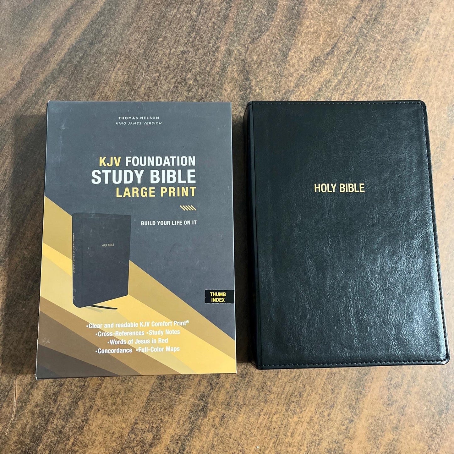 Personalized KJV Large Print Foundation Study Bible Thumb Indexed - Black LeatherSoft,  Custom Imprinted with a name, 9780785260363