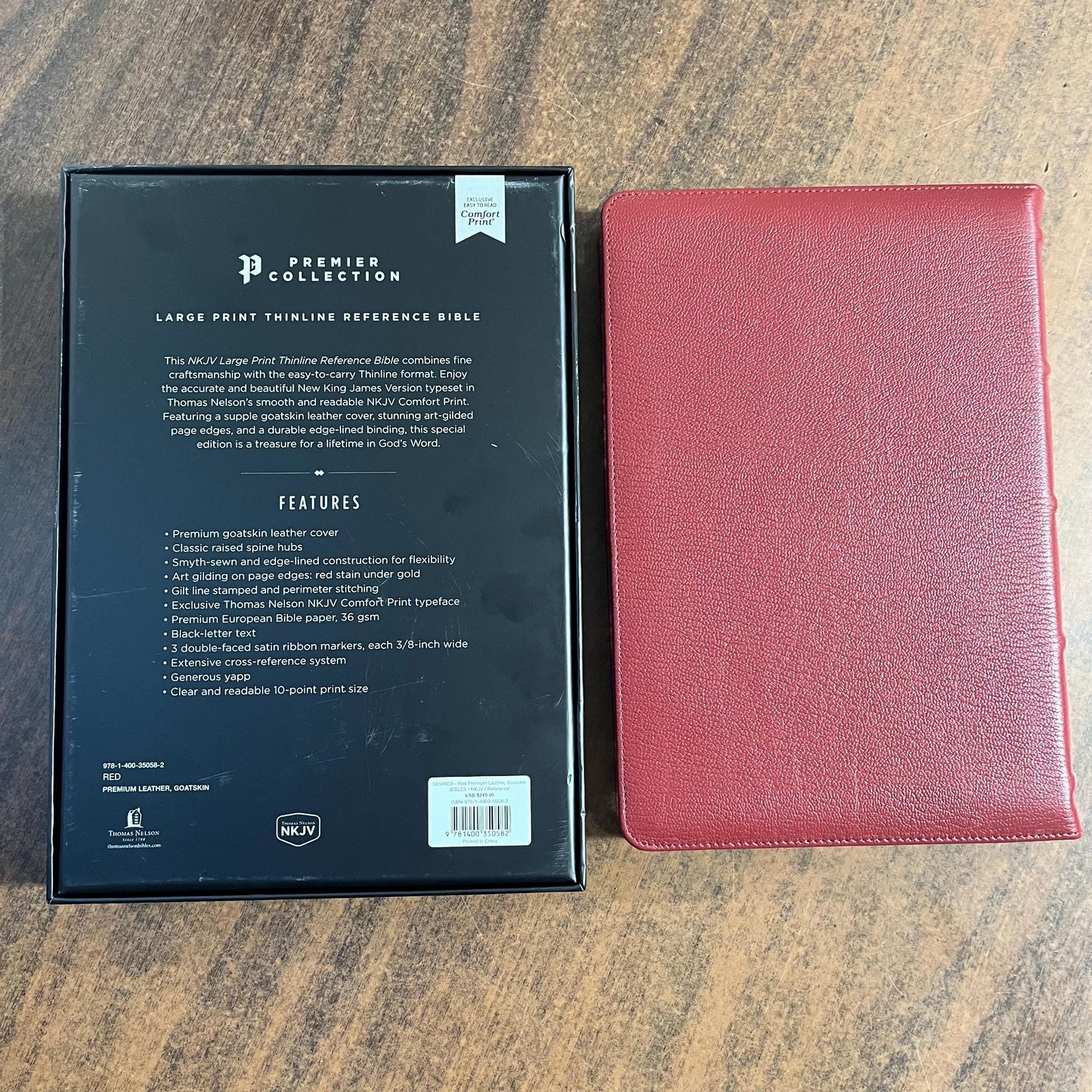 Personalized NKJV Large Print Thinline Reference Bible - Red Goatskin Premium Genuine Leather, Premier, 9781400350582