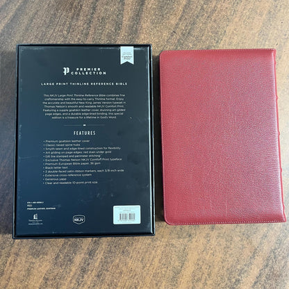 Personalized NKJV Large Print Thinline Reference Bible - Red Goatskin Premium Genuine Leather, Premier, 9781400350582
