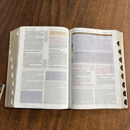 Personalized NIV Large Print Application Study Bible Thumb Indexed - Brown LeatherSoft,  Custom Imprinted with a name, 9780310465317 (Update to Life Application Bible)