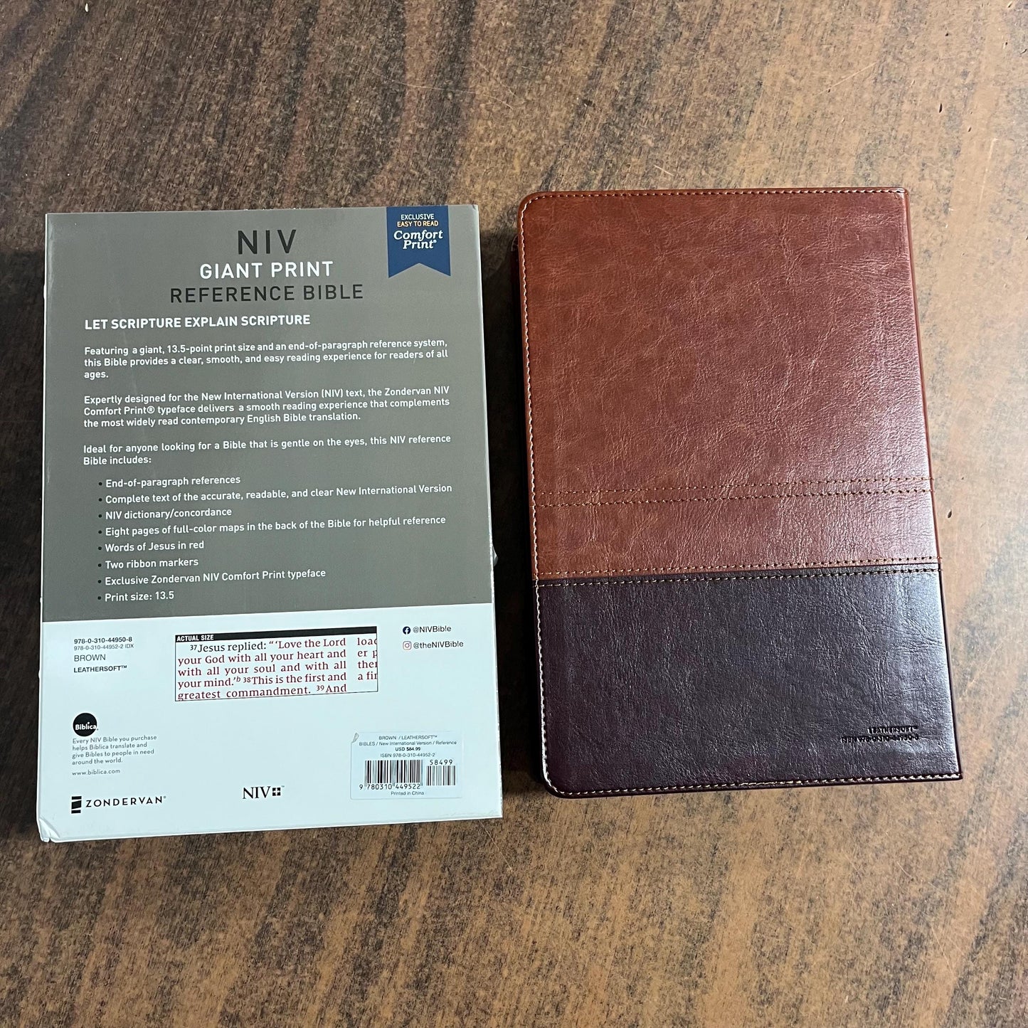 Personalized NIV Giant Print Reference Bible with Thumb Indexed Book Tabs - Brown LeatherSoft, Custom Imprinted with a name, 9780310449522