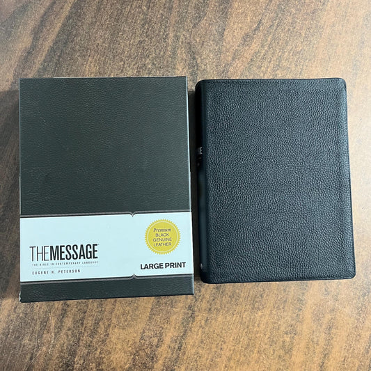 Personalized 'The Message' Large Print Bible - Premium Black Genuine Leather, Custom Imprinted with name 9781617471681