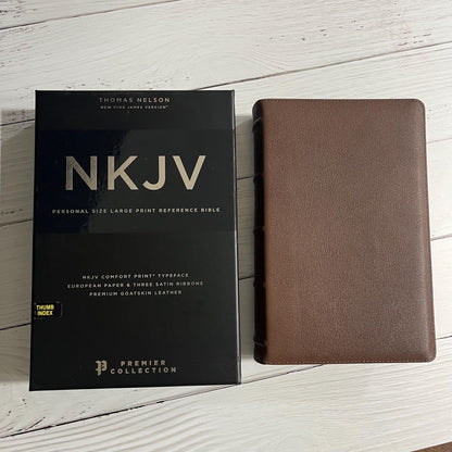 Personalized NKJV Large Print Personal Size Reference Bible Thumb Indexed - Brown Goatskin Premium Genuine Leather 10.5 font 9780785258315