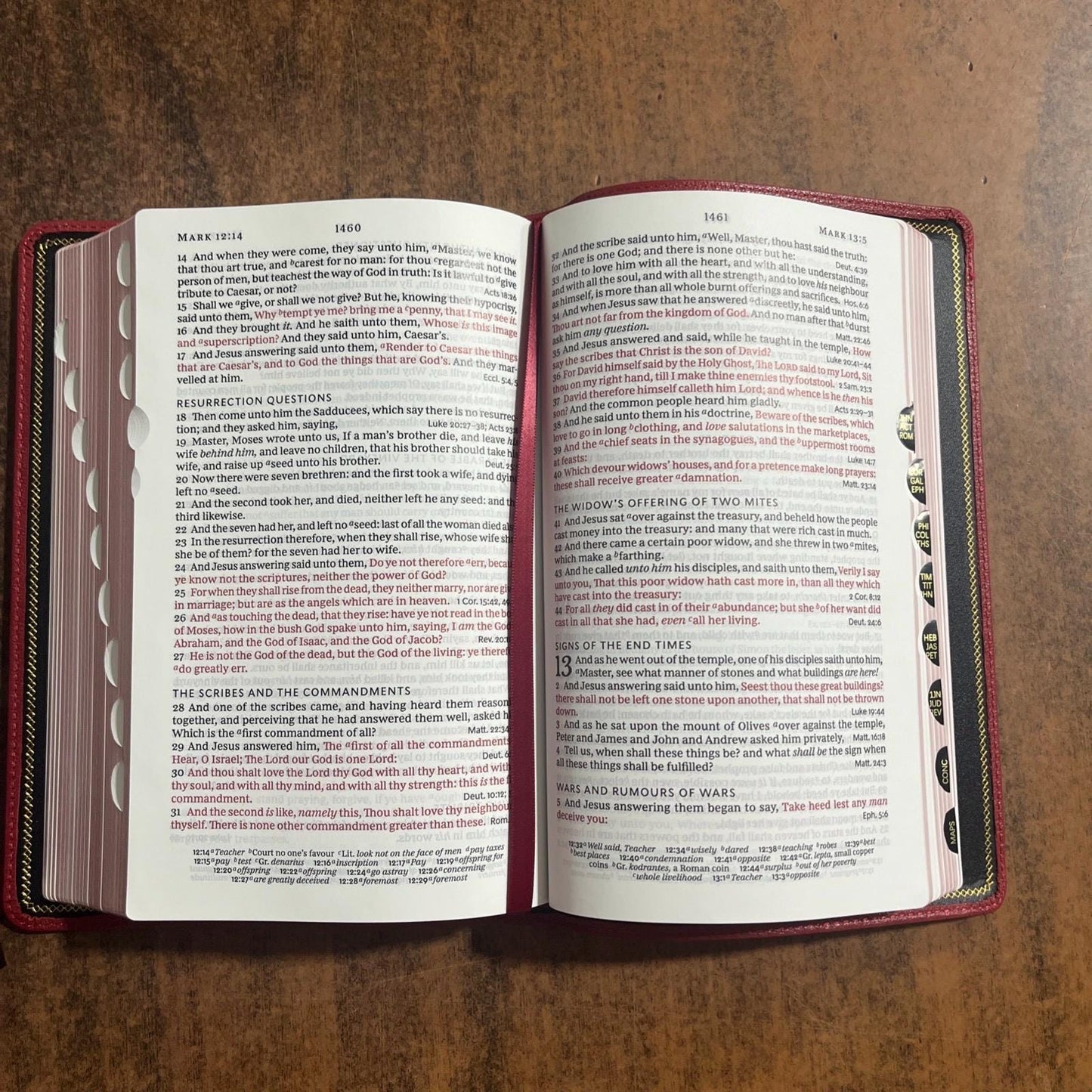 Personalized KJV Large Print Single Column Reference Bible Thumb Indexed - Red Goatskin Genuine Leather, Custom Imprinted name 9780785295174
