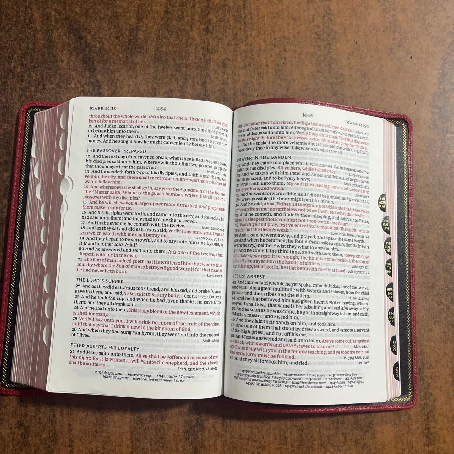 Personalized KJV Large Print Single Column Reference Bible Thumb Indexed - Red Goatskin Genuine Leather, Custom Imprinted name 9780785295174