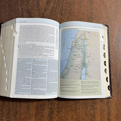 Personalized NIV Biblical Theology Study Bible Thumb Indexed - Burgundy Bonded Leather - Custom Imprinted with a name, ISBN 9780310450566