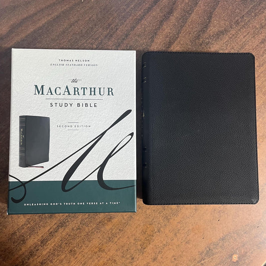 Personalized ESV MacArthur Study Bible, Black Genuine Leather, Custom Name Engraved Imprinted, ISBN 9780785246923