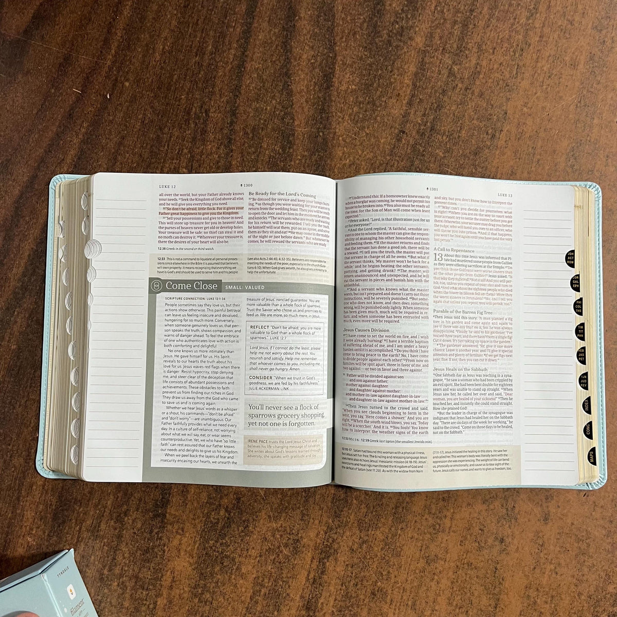 Personalized NLT Every Womans Bible Journaling Edition Thumb Indexed - Seafoam Blue LeatherLike - engraved, Devotional Study, 9798400525612