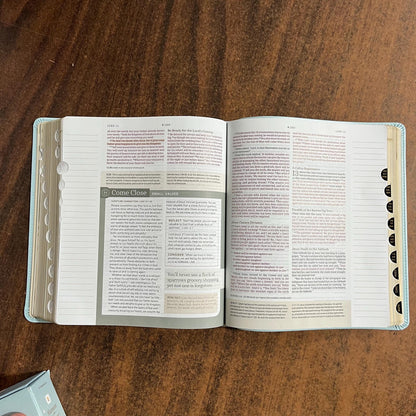 Personalized NLT Every Womans Bible Journaling Edition Thumb Indexed - Seafoam Blue LeatherLike - engraved, Devotional Study, 9798400525612