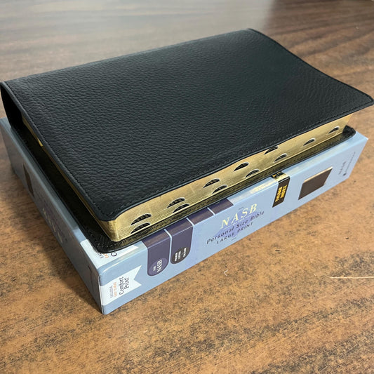 Personalized NASB Large Print Personal Size Bible Thumb Indexed - Black Genuine Calfskin Leather- Custom Imprinted, nasb 1995, 9780310465997