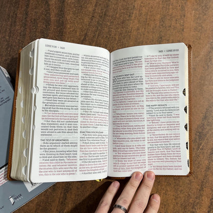 Personalized NASB Large Print Personal Size Bible Thumb Indexed - Brown LeatherSoft - Custom Imprinted bible, nasb 1995, 9780310465973