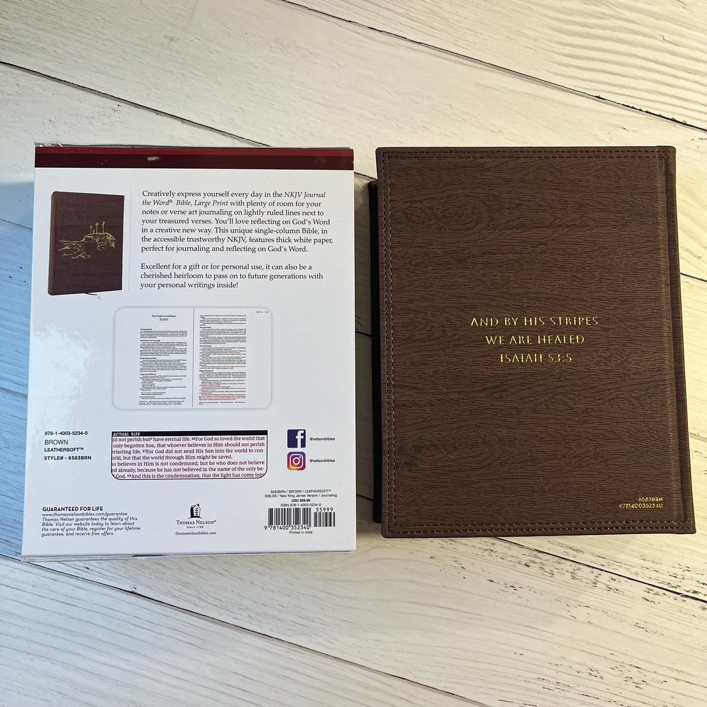 Personalized NKJV Journal the Word Bible Large Print - Brown LeatherSoft over Hardcover - Custom Imprinted with name 9781400352340