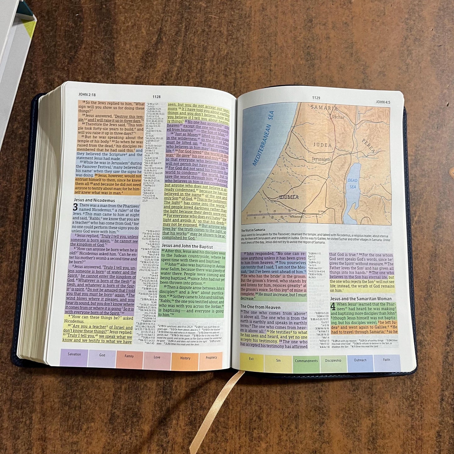 Personalized CSB Rainbow Study Bible, Navy LeatherTouch, Custom Imprinted name engraved, ISBN 9781087774237