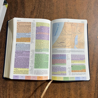 Personalized CSB Rainbow Study Bible, Navy LeatherTouch, Custom Imprinted name engraved, ISBN 9781087774237
