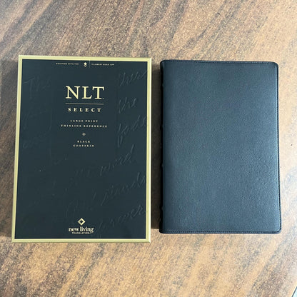 Personalized NLT Tyndale Select Large Print Thinline Reference Bible - Black Goatskin Genuine Leather - Custom, 9798400506543