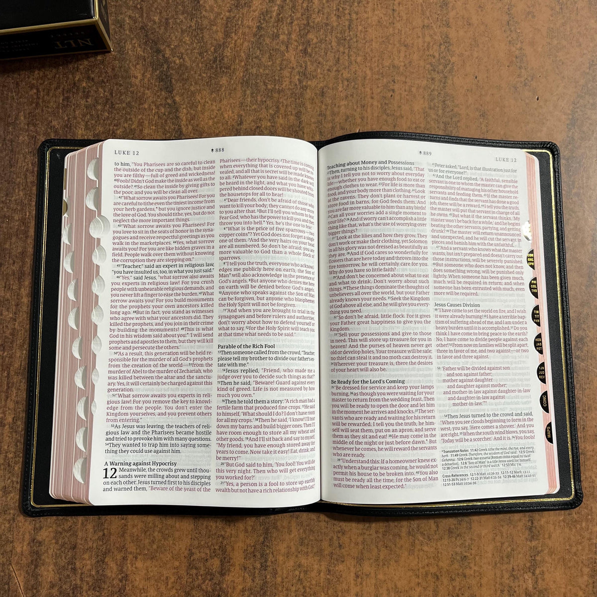 Personalized NLT Tyndale Select Large Print Thinline Reference Bible Thumb Indexed - Black Goatskin Genuine Leather - Custom, 9798400506550