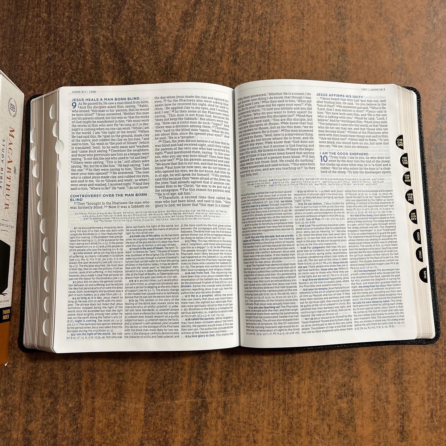 Personalized LSB MacArthur Study Bible Thumb Indexed - Black Genuine Leather - Custom Imprinted a name, Legacy Standard Bible, 9781400339761