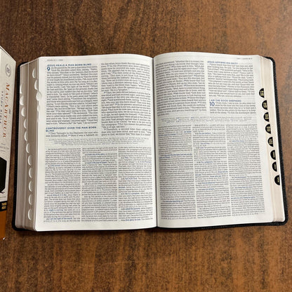 Personalized LSB MacArthur Study Bible Thumb Indexed - Black Genuine Leather - Custom Imprinted a name, Legacy Standard Bible, 9781400339761