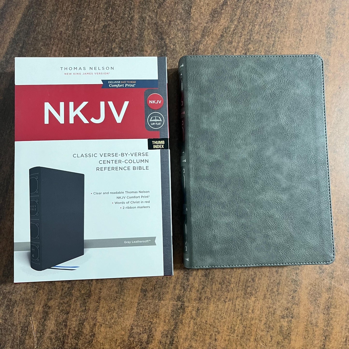 Personalized NKJV Classic Verse by Verse Center Column Reference Bible Thumb Indexed - Gray LeatherSoft, Custom Imprinted ISBN 9780785253587