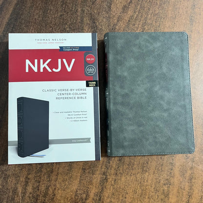 Personalized NKJV Classic Verse by Verse Center Column Reference Bible Thumb Indexed - Gray LeatherSoft, Custom Imprinted ISBN 9780785253587