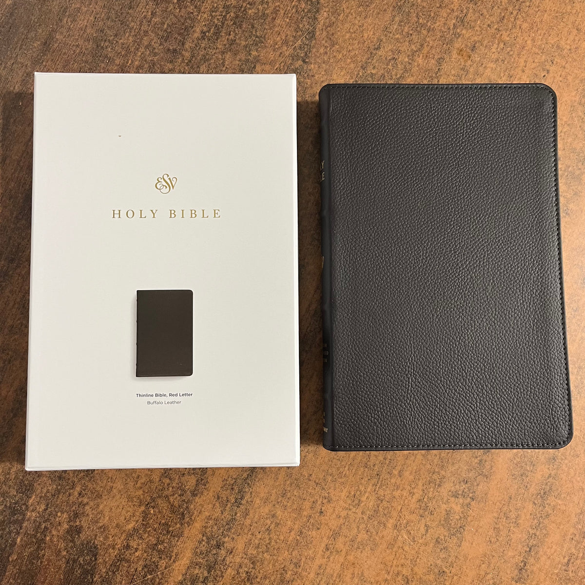 Personalized ESV Thinline Bible - Deep Brown Buffalo Genuine Leather, Custom Imprinted, ISBN 9798874903640