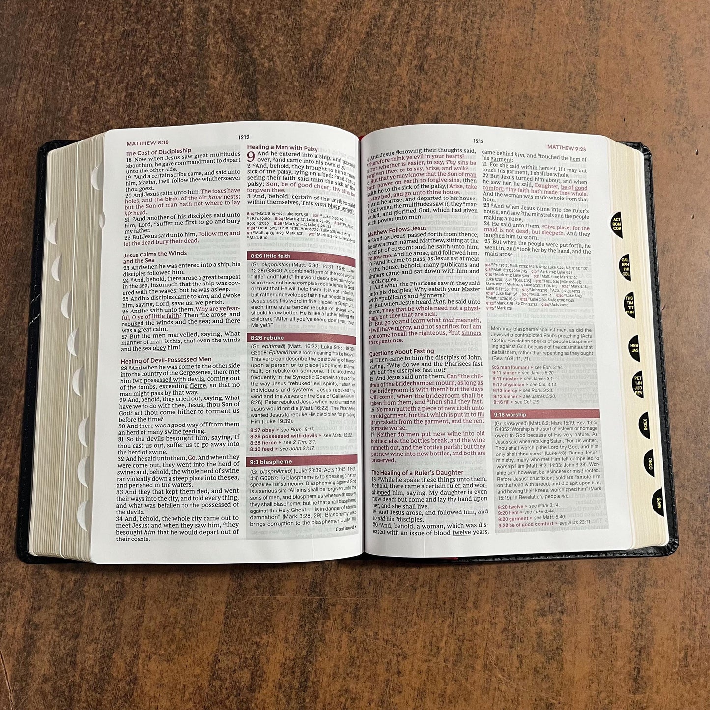 Personalized KJV Word Study Reference Bible Thumb Indexed - Black Bonded Leather, custom imprinted with a name, 9780785294962 20spaces