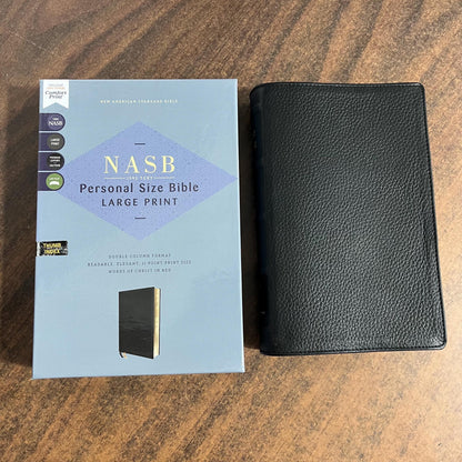 Personalized NASB Large Print Personal Size Bible Thumb Indexed - Black Genuine Calfskin Leather- Custom Imprinted, nasb 1995, 9780310465997
