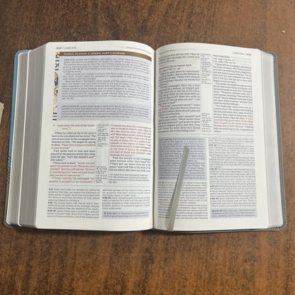 Personalized NIV Application Study Bible - Teal /Grey LeatherSoft - Custom Imprinted name, 9780310467717 (Update to Life Application Bible)
