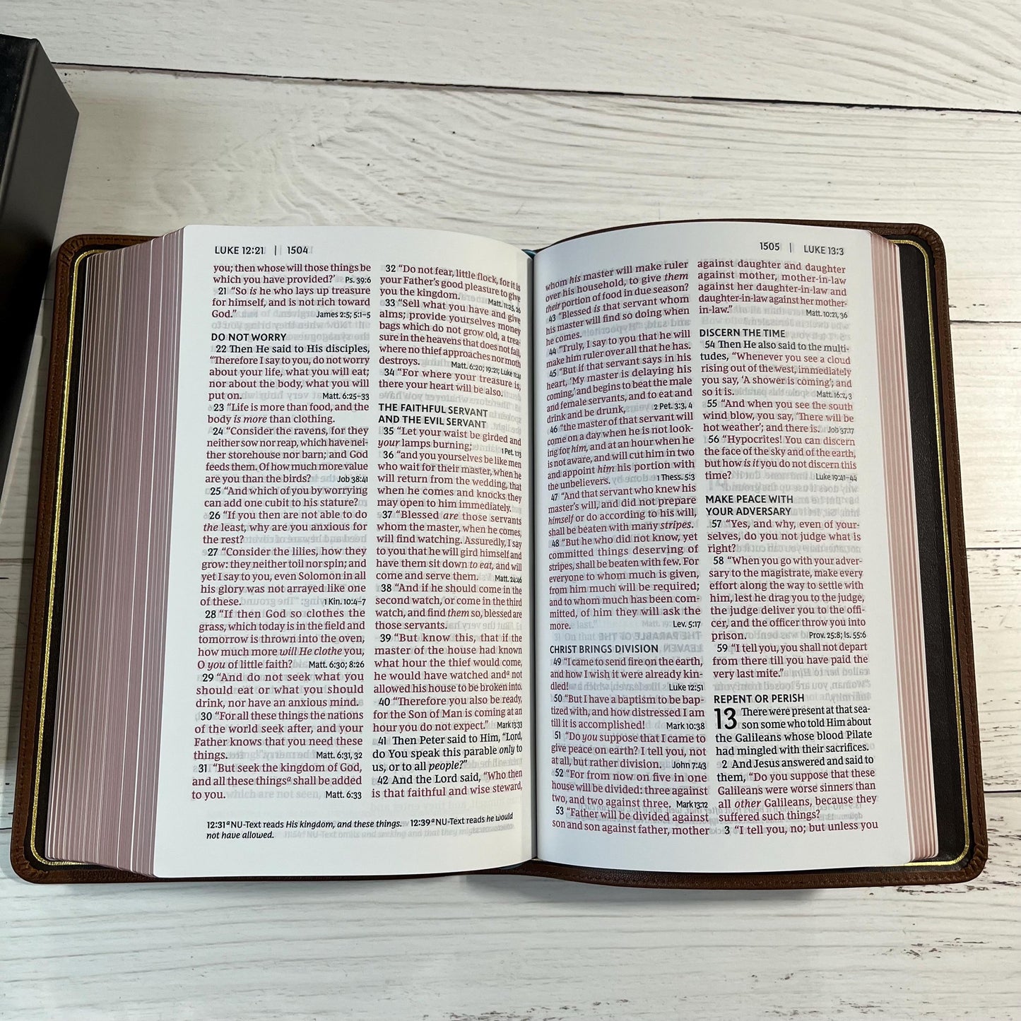 Personalized NKJV Large Print Personal Size Reference Bible - Brown Goatskin Premium Genuine Leather 10.5 pt font 978078528292