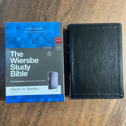 Personalized NKJV Wiersbe Study Bible - Black LeatherSoft - Custom Imprinted engraved with name  9.5 pt print 9780785220985