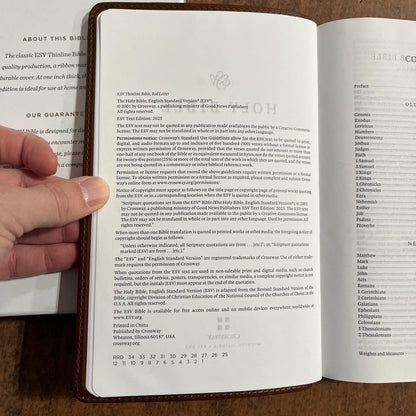Personalized ESV Thinline Bible - Saddle Brown Full Grain Genuine Leather, Custom Imprinted with name, ISBN 9798874903534 2025 ESV Text