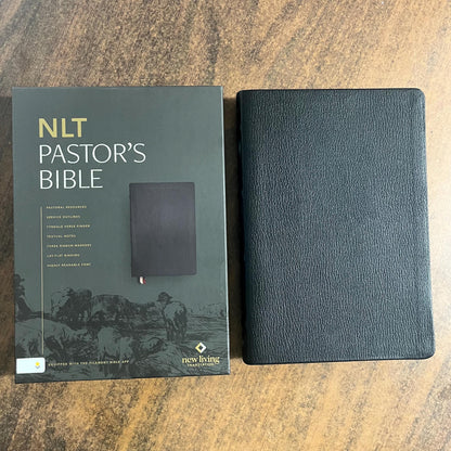 Personalized NLT Pastors Bible - Black Genuine Leather, Imprinted Name, Large Print Thinline Size Raised Spine Hubs ISBN 9798400506222