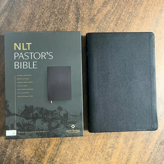 Personalized NLT Pastors Bible - Black Genuine Leather, Imprinted Name, Large Print Thinline Size Raised Spine Hubs ISBN 9798400506222